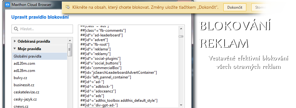 Náhled: Blokování reklam